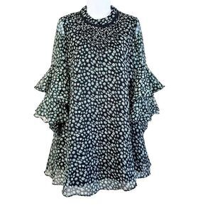 Anthropologie Ranna Gill Womens Green Tiered Tunic Fluttered Shift Dress Size XS